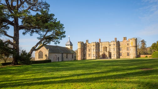 The exterior of the castellated 17th-century manor house at Croft Castle